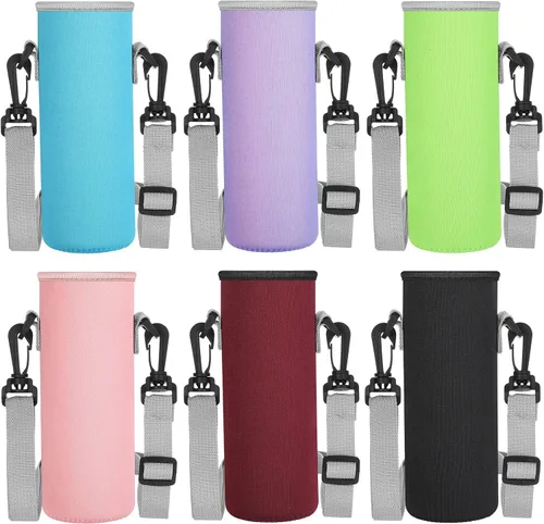 Vista 8 de Rtteri 6 bolsas de neopreno para botellas de agua con correa ajustable para el hombro, aislante de 32 onzas, funda para botella de agua, funda