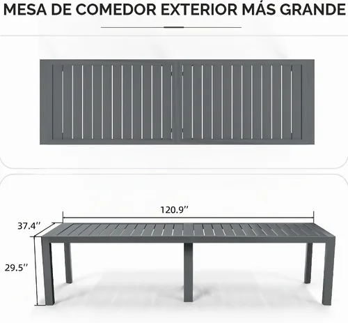 Vista 2 de PURPLE LEAF Mesa de comedor al aire libre de 121" X 37" con tablero de listones Mesa grande de aluminio rectangular para patio, mesa de comedor