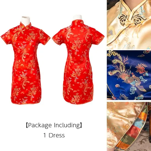 Vista 5 de BRIGHT LELE - Vestido chino tradicional mini falda Qipao Cheongsam para Halloween cosplay fiesta de disfraces jys021