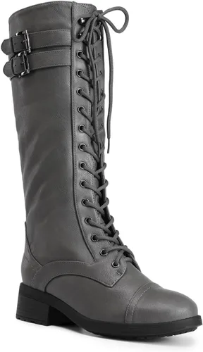 Vista 8 de DREAM PAIRS - Botas de poliuretano a la rodilla para mujer, estilo de equitación o combate
