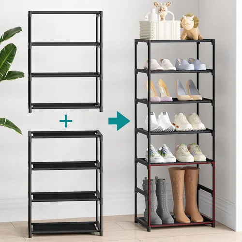 Vista 6 de Autonomier Zapatero pequeño de 4 niveles, apilable, estrecho, para niños, niños pequeños y adultos, organizador de zapatos para armario, piso