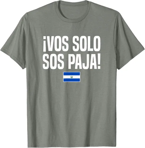 Vista 31 de Camiseta Vos Solo Sos Paja Salvadoran Slang Bandera de El Salvador, Negro