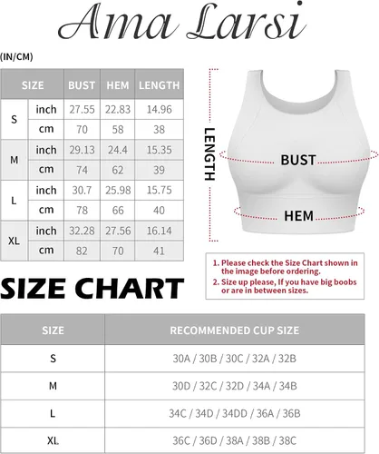 Vista 6 de Ama Larsi Sujetador deportivo de cuello alto para mujer, de corte largo, de impacto medio, sin varillas, acolchado, para yoga, gimnasio