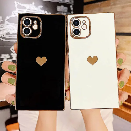 Vista 7 de Compatible con iPhone 12 Funda Rectangular Bonita Chapado Dorado Lujo Corazón de Amor Funda de Teléfono para Mujeres Niñas A Prueba de Golpes