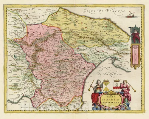 Vista 3 de Historic Pictoric Mapa : Italia, Región de Apulia (Italia) Terra Di Bari Et Basilicata, Atlas 1665, Reproducción vintage antigua: 24in x 18in