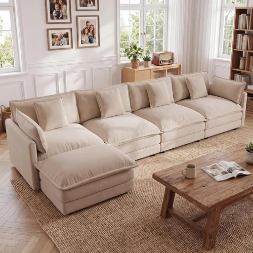 Vista 44 de Tmsan Chenille Cloud - Juego de sofá y silla, color beige y blanco Blanco beige