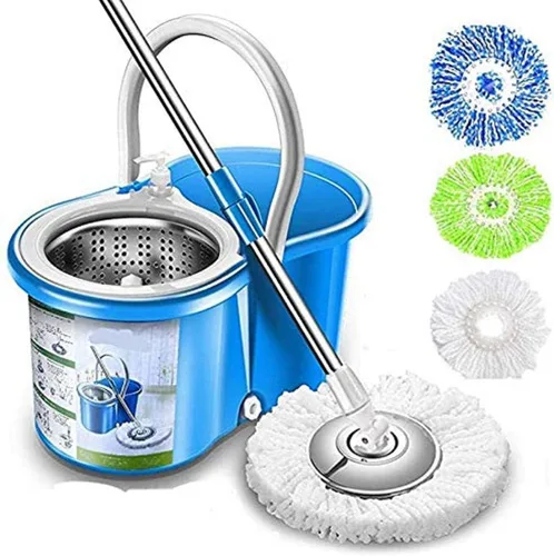 Vista 8 de SIMPLI-Magic Trapeador giratorio de 360° y cubo con escurridor - 3 cabezales lavables de microfibra de alta absorción - Juego de trapeador giratorio