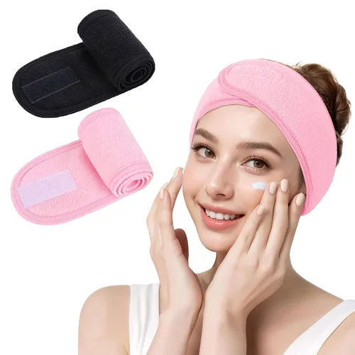 Vista 11 de LADES Diadema facial de spa para mujer, tela de rizo suave con gancho y bucle ajustables, ajuste cómodo y seguro para cuidado de la piel