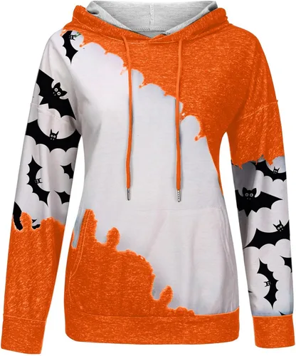Vista 2 de BAGELISE Camisa de Halloween para mujer sudadera de manga larga con capucha y bloques de color suéter casual