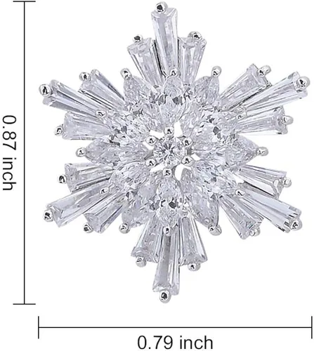 Vista 2 de OKA Broche de copo de nieve de cristal austriaco transparente, elegante broche de cristal blanco para mujer, Cobre