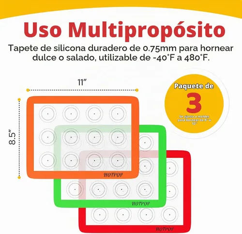 Vista 2 de HOTPOP Esteras de Silicona para Hornear 0.75mm - Láminas de Silicona Antiadherentes para Bandejas de Hornear y para Enrollar con Contornos