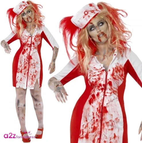 Vista 3 de Smiffys Disfraz de enfermera de zombi Curves, Blanco