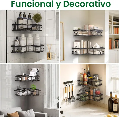 Vista 5 de Organizador de ducha adhesivo, paquete de 2 organizadores de baño esquineros, estantes de ducha de acero inoxidable a prueba de óxido con gran