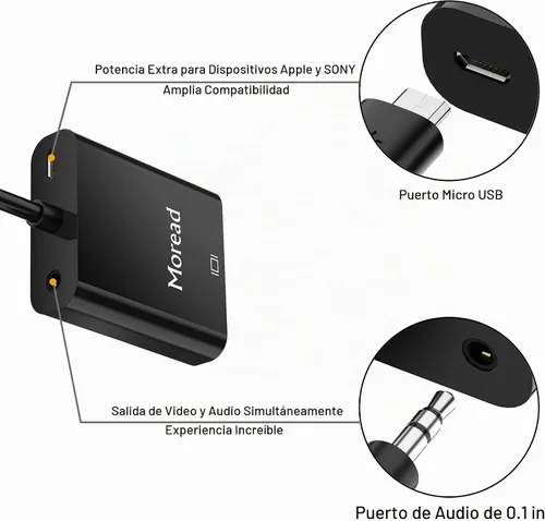 Vista 5 de Moread Adaptador activo HDMI a VGA con audio, negro