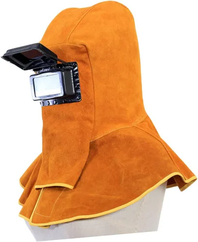 Vista 4 de jojofuny Máscara de soldadura de cuero, gorra de soldadura de cuero, visera de soldadura, sombrero de soldador, gorra de soldadura con cuello