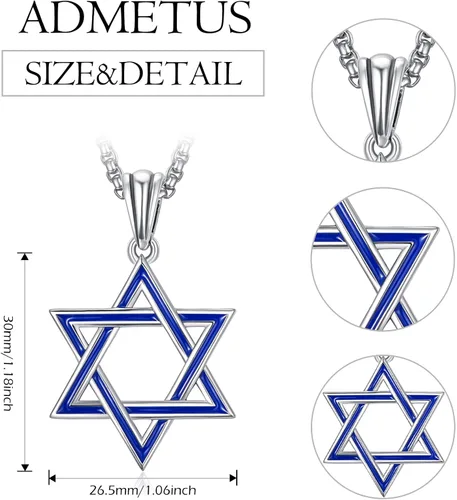 Vista 2 de ADMETUS Regalos para el día de San Valentín para él, collar de estrella de David de plata de ley 925, colgante hexagonal de estrella judía Estrella