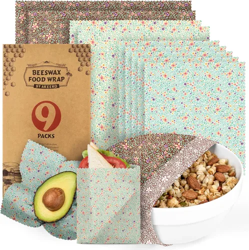 Vista 8 de Akeeko Envolturas reutilizables de cera de abejas – Surtido de 9 paquetes, reutilizables, sin plástico, almacenamiento de alimentos 4 pequeños, 3