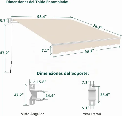 Vista 4 de MCombo Toldo retráctil manual de 8 x 7 pies para patio (beige)