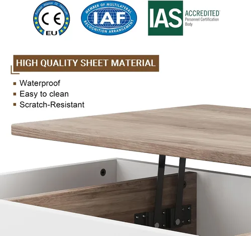 Vista 6 de Shintenchi Mesa auxiliar, mesa de centro elevable con compartimento oculto, mesa de comedor de mesa elevada, mesa central elevadora para sala