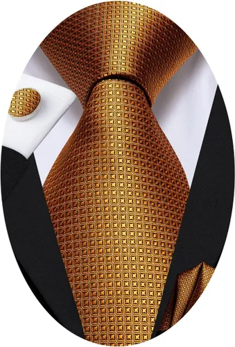 Vista 246 de Hi-Tie Corbata clásica de cachemira para hombre con pañuelo y gemelos a cuadros