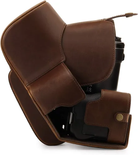 Vista 3 de MegaGear Funda de piel sintética compatible con Nikon Coolpix P950 - Marrón oscuro (MG1879)