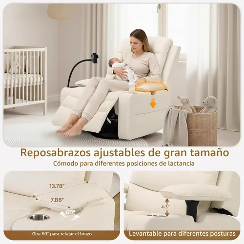 Vista 7 de Olela Auto Glider reclinable, silla mecedora automática del cuarto del bebé Beige