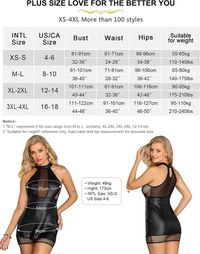 Vista 5 de ohmydear Vestido de lencería de cuero sintético para mujer, vestido de club de talla grande, vestido sexy de cuero para mujer