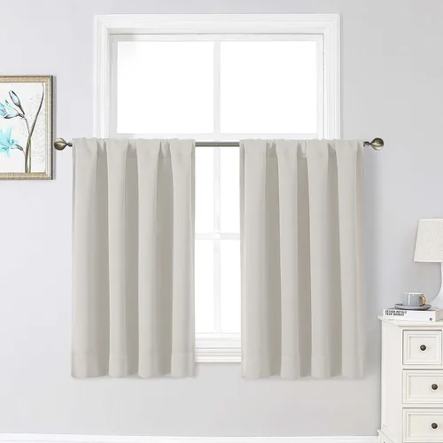 Vista 109 de Cortinas opacas para dormitorio, sala de estar, juego de 2 paneles de 54 pulgadas de largo, cortinas de oscurecimiento de habitación con aislamiento