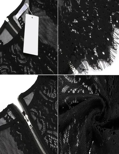 Vista 6 de SoTeer Blusa corta de encaje de manga larga sexy y transparente para mujer (S-XXL)