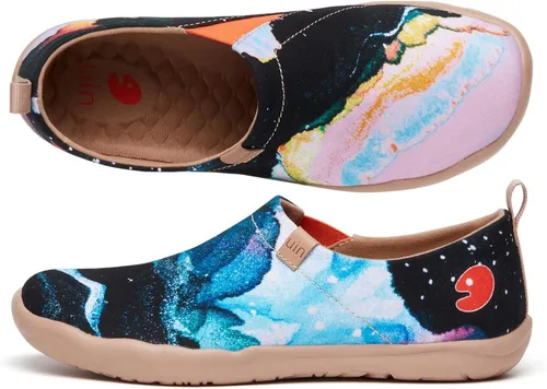 Vista 5 de UIN Zapatos para caminar de lona pintados Beso para hombre Negro