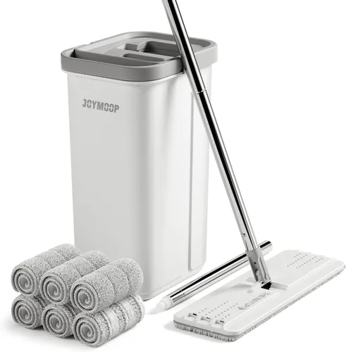 Vista 12 de JOYMOOP Juego de mopa y cubo con escurridor, mopa y cubo de piso plano sin manos, mopa de 60" con 3 almohadillas de microfibra reutilizables, uso