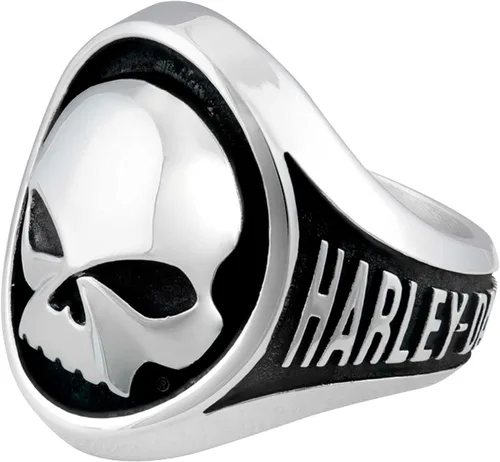 Vista 3 de Harley-Davidson Anillo de metal de acero inoxidable Willie G Skull para hombre - PlataNegro