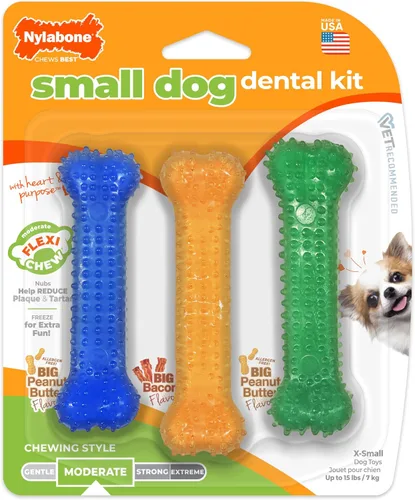 Vista 12 de Nylabone Original Bone Flexi - Paquete económico de juguetes masticables para perros, juguetes duraderos para masticadores moderados, hueso