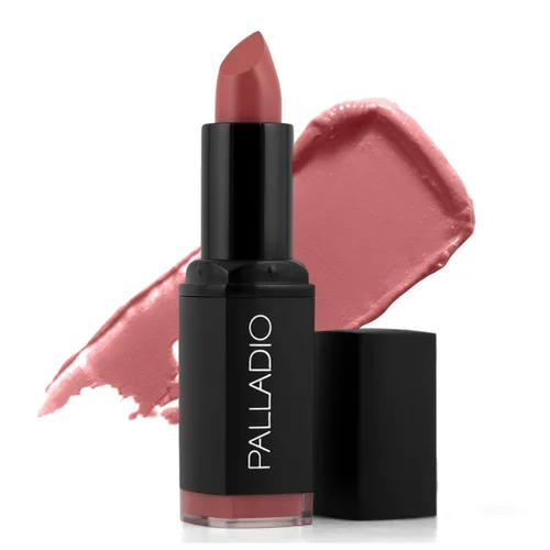 Vista 3 de Palladio Lápiz labial mate herbal, rosa bella, cremoso y cobertura completa de larga duración, 0.16 onzas bella rosado