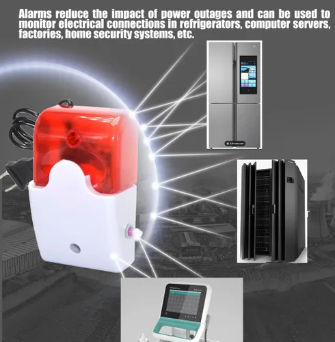 Vista 3 de Alarma de pérdida de corte por corte de falla de energía, alarma de sensor de alarma de sonido y luz con luz de flash, sonido de alarma de sirena