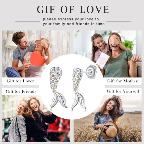 Vista 6 de Aretes de plata de ley 925 para mujer diseño de animales lindos para amantes de los animales regalos de joyería para mujeres mamá hija esposa Plata