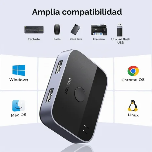 Vista 6 de UGREEN Interruptor USB 3.0 2 en 2 salidas, conmutador USB 2 computadoras para compartir teclado y mouse impresora escáner cámara web, divisor