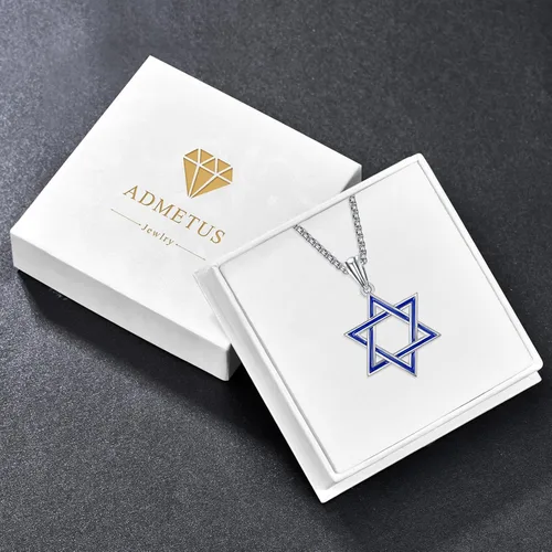 Vista 7 de ADMETUS Regalos para el día de San Valentín para él, collar de estrella de David de plata de ley 925, colgante hexagonal de estrella judía Estrella
