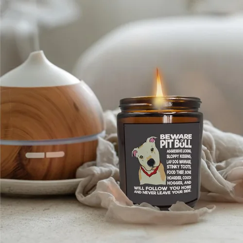 Vista 3 de Mancheng-zi Regalos Pitbull: divertidas velas para perros Pitbull, cuidado con las velas perfumadas
