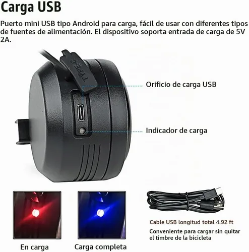 Vista 2 de Bocina de alarma para bicicleta con control remoto, recargable por USB, impermeable, alarma antirrobo de vibración para bicicletas, scooters