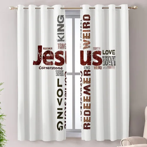 Vista 92 de Shrahala Cortinas blancas S inspiradoras para ventanas de cocina, cortinas negras con palabras cristianas para cafetería, cortinas opacas