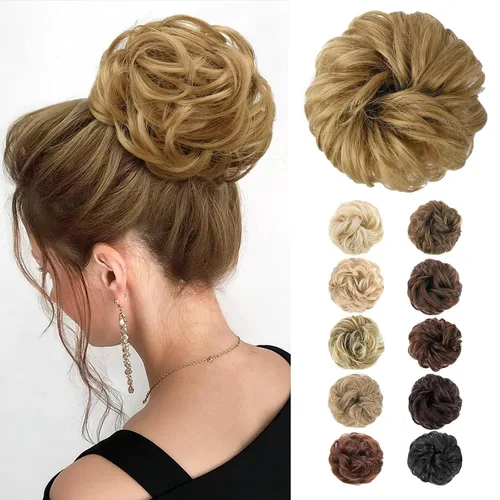 Vista 36 de MORICA Moño desordenado, extensiones de moño sintético para mujeres (rubio beige ceniza)