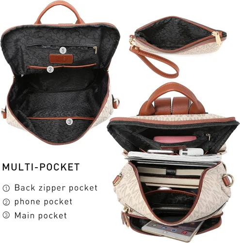 Vista 6 de MKP COLLECTION Mochila de moda para mujer, bolsa convertible grande para mujer, mochila de viaje, bolsa de hombro, juego de 2 piezas con borla, Beige