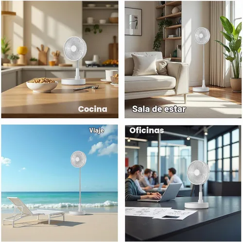 Vista 6 de Ventilador oscilante plegable recargable de 9 pulgadas, 7200 mAh, funciona con pilas, ventilador pequeño con control remoto, ventiladores