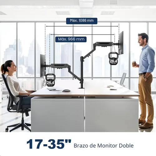 Vista 3 de Soporte de escritorio para dos monitores de 17 a 40 pulgadas, soporta hasta 12 kg, brazos de monitor de escritorio para 2 monitores con colocación