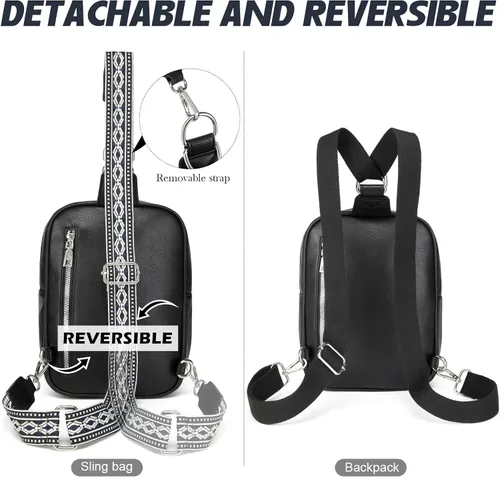 Vista 6 de Bolso Bandolera Mochila Cruzada - 2 en 1 Bolso Cruzado de Cuero Riñonera con 2 Correas Extraíbles Mini diaper bag, Instant Wipes pocket