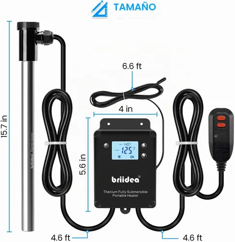 Vista 5 de briidea - Calentador de agua de inmersión de titanio de 1500 W con termostato, calentador líquido totalmente sumergible con sensor de temperatura