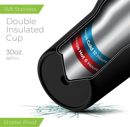 Vista 3 de SipX™ Vaso aislado de 30 onzas con asa y pajita, acero inoxidable aislado al vacío, a prueba de fugas, apto para portavasos - Perfecto para café