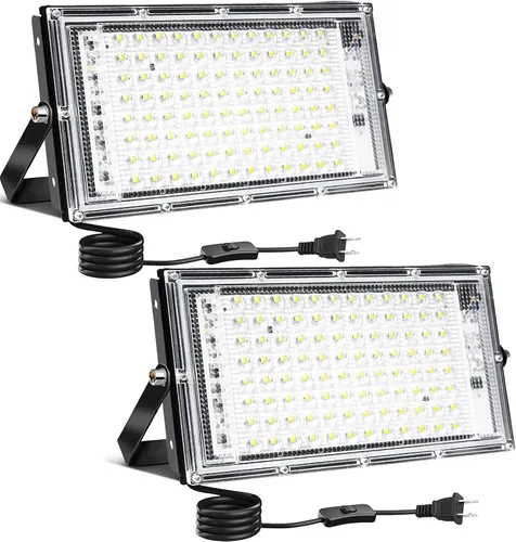 Vista 9 de Luz de inundación de 50 W para exteriores, paquete de 4 luces LED de 5000 lúmenes, 6500 K súper brillantes, enchufe para exteriores, luces