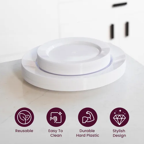 Vista 5 de Aya’s 60 Pack de Platos de Plástico para Fiesta - Juego de Platos Desechables Resistente con 30 Platos de Cena y 30 Platos de Ensalada - Platos